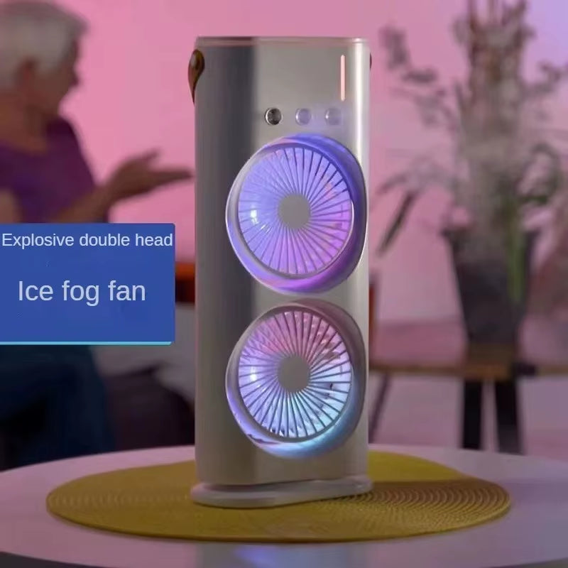 BreezeGlow™ 2-in-1 Dual Mist Cooling Fan – Chill, Hydrate & Light Up Your Space