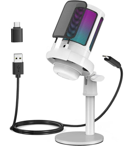 Gaming Microphone, RGB Condenser Mic with Touch Mute & Gain Knob