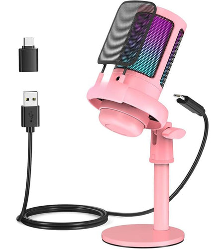 Gaming Microphone, RGB Condenser Mic with Touch Mute & Gain Knob