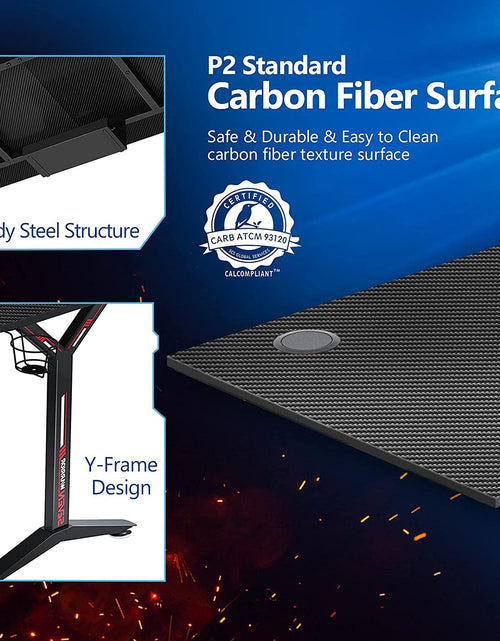 Load image into Gallery viewer, Ergonomic Gaming Table with Monitor Stand, Cup Holder, Headphone Hook, Outlet Organizer
