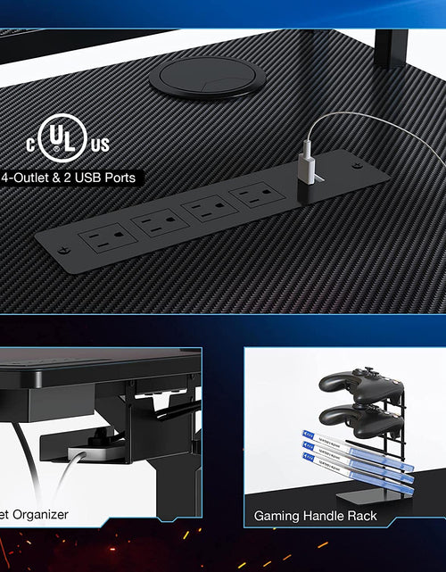 Load image into Gallery viewer, Ergonomic Gaming Table with Monitor Stand, Cup Holder, Headphone Hook, Outlet Organizer
