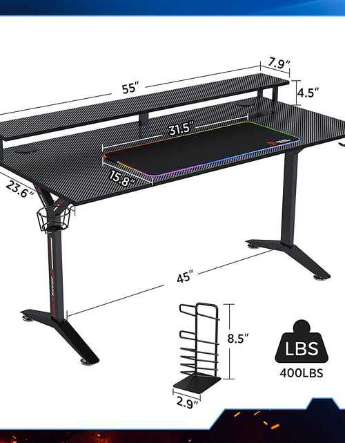Load image into Gallery viewer, Ergonomic Gaming Table with Monitor Stand, Cup Holder, Headphone Hook, Outlet Organizer
