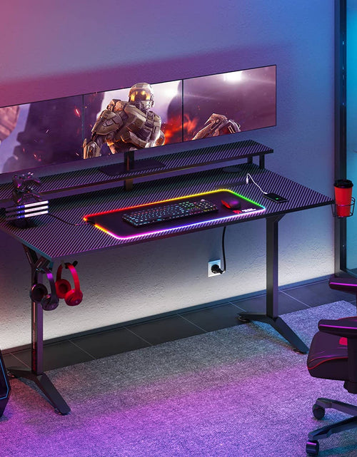 Load image into Gallery viewer, Ergonomic Gaming Table with Monitor Stand, Cup Holder, Headphone Hook, Outlet Organizer
